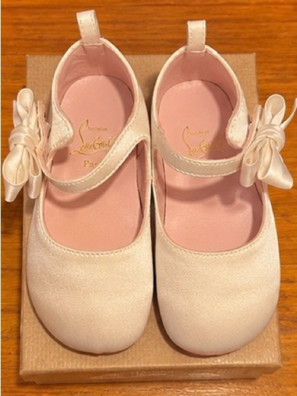 Christian Louboutin Cream Girls' Mary Jane Bow Shoes